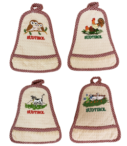 Topflappen Glocke SÜDTIROL mit 4 Motiven sort. 19x22cm