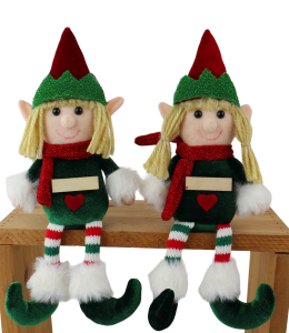 Weihnachtself Hängefüße sort. 34cm & Holzschild