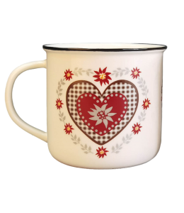 Kaffeetasse Porzellan mit Herz rot 9 cm weiß