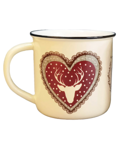 Kaffeetasse Porzellan mit Herz & Hirsch braun 9 cm beige
