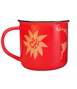 Kaffeetasse Porzellan mit Hirsch & Edelweiß 9 cm rot