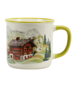 Kaffeetasse Alpenlandschaft 9 cm mit Henkel dunkelgelb