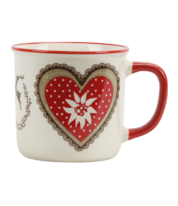 Kaffeetasse Herz & Hirsch braun 9 cm mit Henkel rot