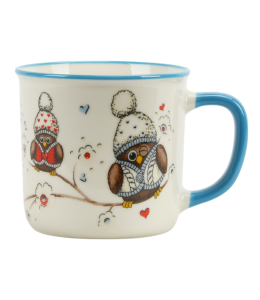 Kaffeetasse Eulen Winter 9 cm mit Henkel blau