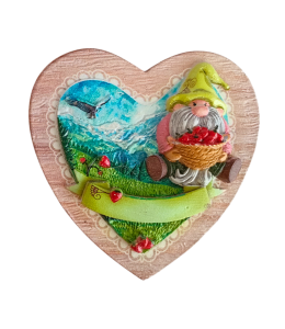 Calamita estate cuore "Gnomo con fragola" 8x8 cm