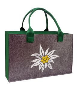 Borsa in feltro "Stella alpina ricamata verde" 40x30x15 cm