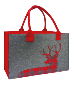 Borsa in feltro "cervo motivo a scacchi rosso" 40x30x15 cm