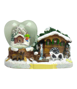 Souvenir Schneekugel Herz 45 mm Winterlandschaft & Bauernhof