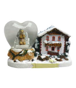 Souvenir Schneekugel Herz 45 mm Winterlandschaft & Bauernhof