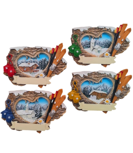 Souvenir Magnet Winter Holz mit Herz 4fach sort