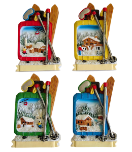 Souvenir Magnete Winter Koffer mit Ski & Schleife 4 fach