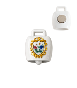 Calamita campanella Alpino con piccolo stemma, bianco-oro