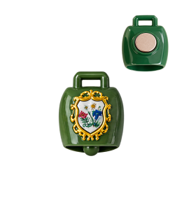 Calamita campanella Alpino con piccolo stemma verde-oro 3 cm