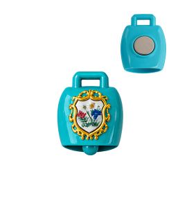 Calamita campanella Alpino con piccolo stemma blu-oro 3 cm