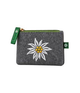 Portamonete in feltro "Stella alpina ricamata verde"11,5x9,5
