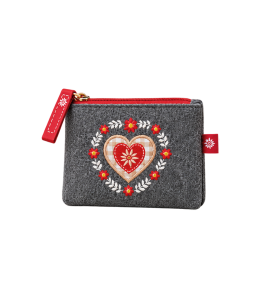 Portamonete in feltro "Cuore ricamata rosso/oro"11,5x9,5 cm