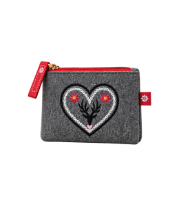 Portamonete in feltro "Cuore ricamata grigio"11,5x9,5 cm