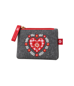 Portamonete in feltro "Cuore ricamata rosso" 11,5x9,5 cm