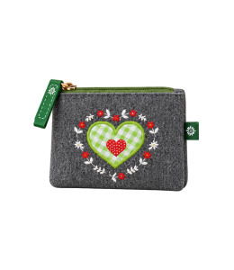 Portamonete in feltro "Cuore ricamata verde"11,5x9,5 cm