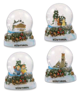 Schneekugel Wintermotiv 65 mm "Südtirol" 4 fach